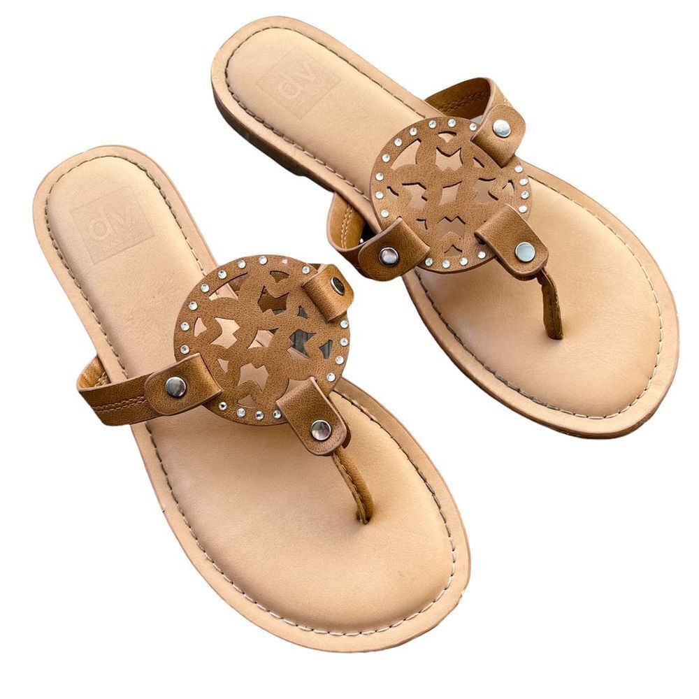 DV DOLCE VITA Cotta Cut Out Jeweled Thong Sandal Tan Sz 1.5